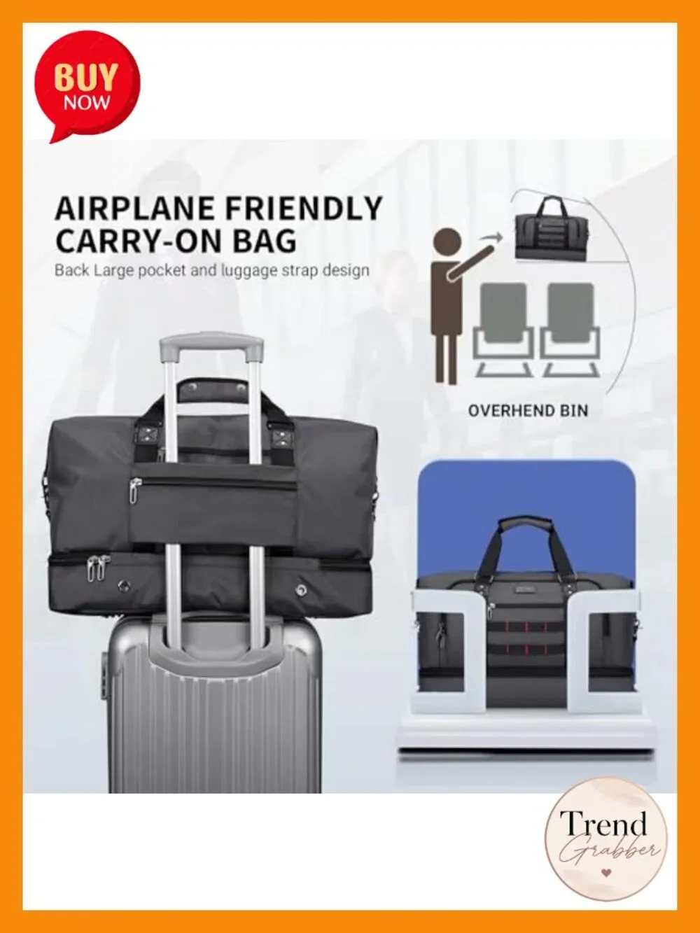 Nylon Duffel Bag with Toiletry Bag Set 55L Carry On Weekender Luggage